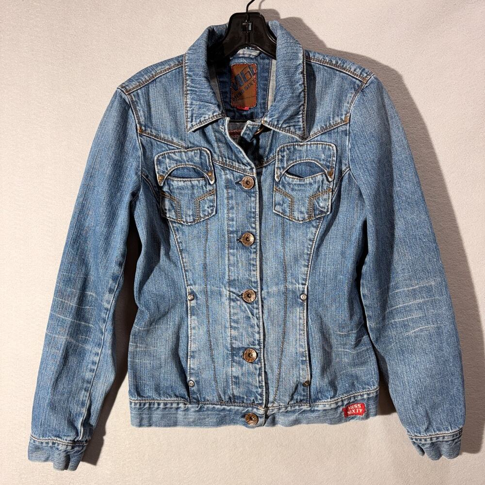 Vintage Miss Sixty Denim Jacket Womens S Blue Jean Fitted Y2K Western M60 Ex